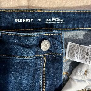 Old Navy OG straight high rise dark blue jeans, size 12